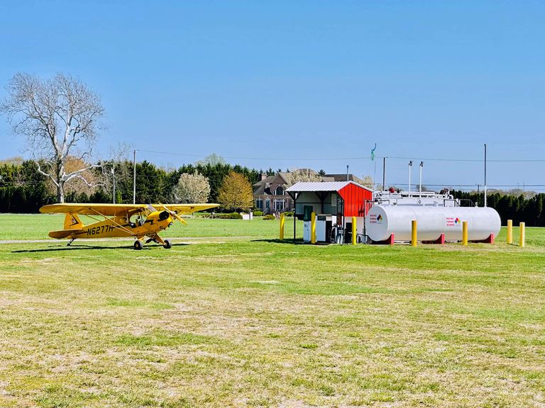 Cub at the fuel pump at Bucks Airport